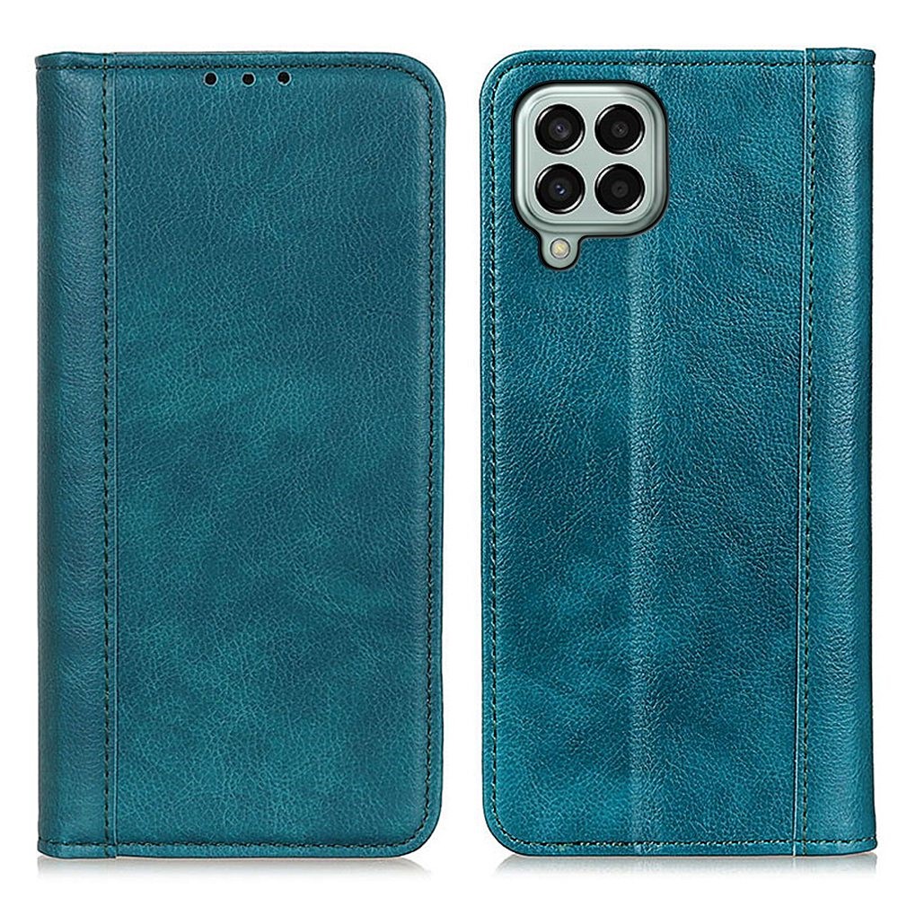 For Samsung Galaxy M33 5G Wallet Phone Case Litchi Texture Split Leather Magnetic Auto Closing Viewing Stand Cover - Green-1