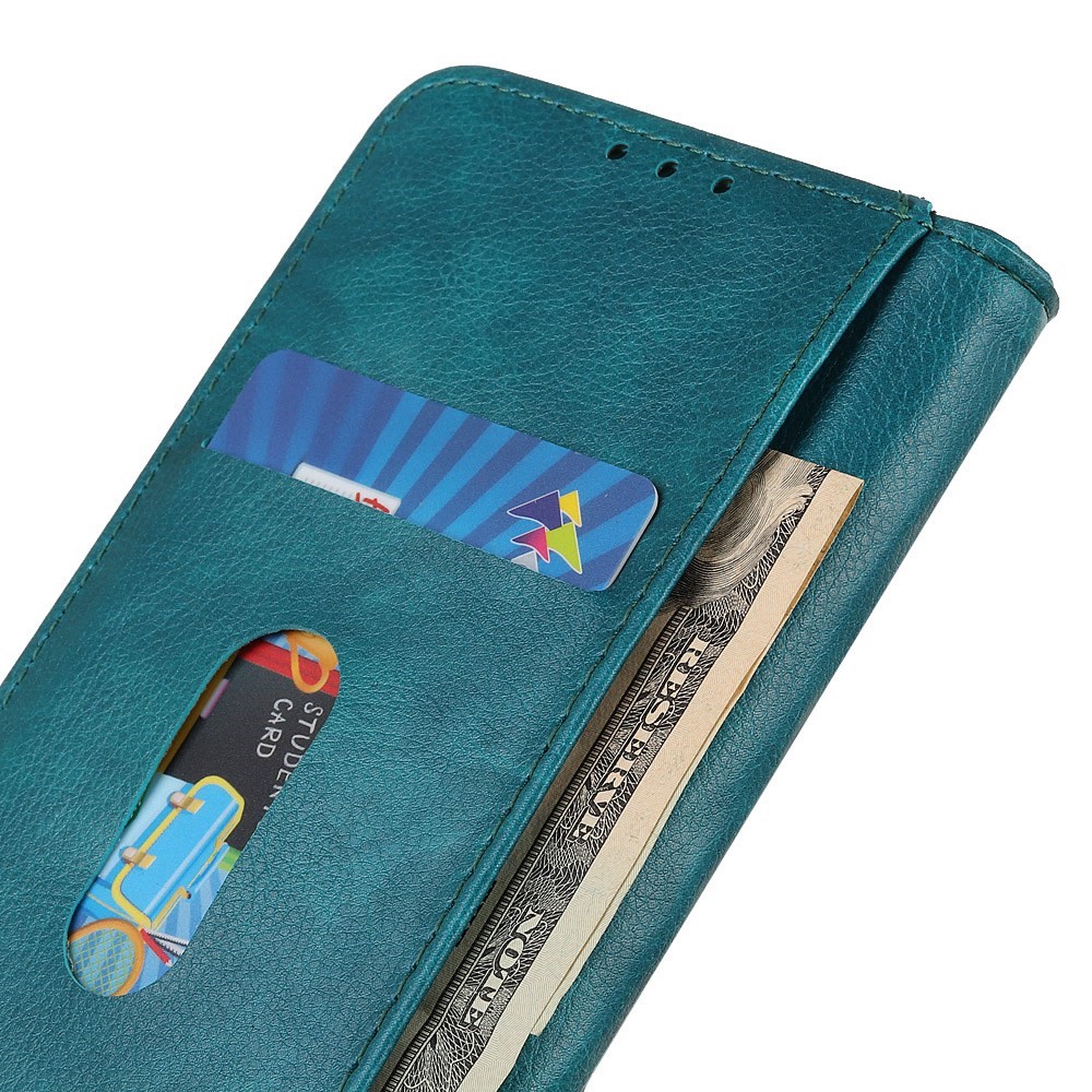 For Samsung Galaxy M33 5G Wallet Phone Case Litchi Texture Split Leather Magnetic Auto Closing Viewing Stand Cover - Green-4