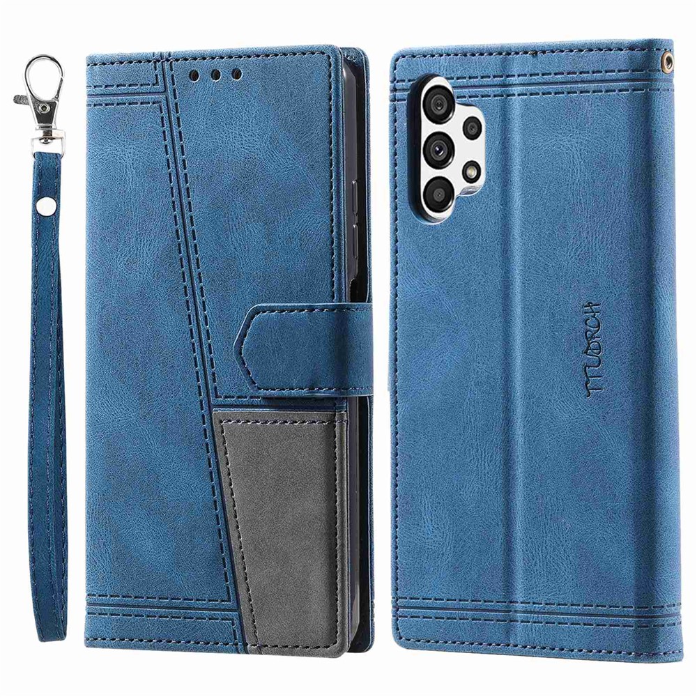 TTUDRCH 004 RFID Blocking Function Wallet Phone Case for Samsung Galaxy A32 4G (EU Version), Splicing PU Leather Skin-touch Feeling Stand Magnetic Cover - Blue-1