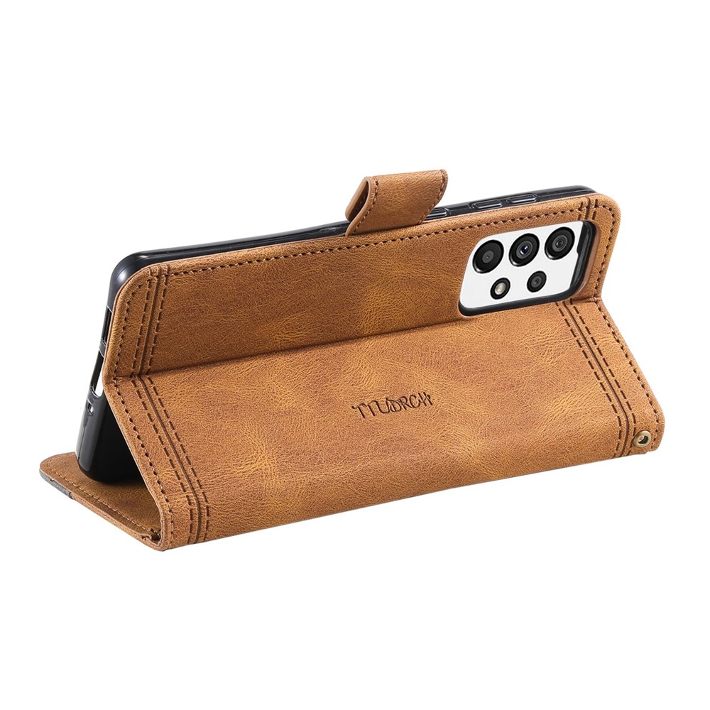 TTUDRCH 004 Wallet Phone Shell Bag for Samsung Galaxy A53 5G, Splicing PU Leather Skin-touch Feeling Smartphone Case with Strap - Brown-2
