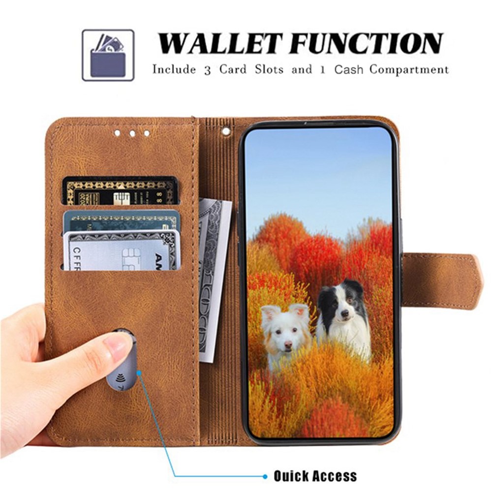 TTUDRCH 004 Wallet Phone Shell Bag for Samsung Galaxy A53 5G, Splicing PU Leather Skin-touch Feeling Smartphone Case with Strap - Brown-4