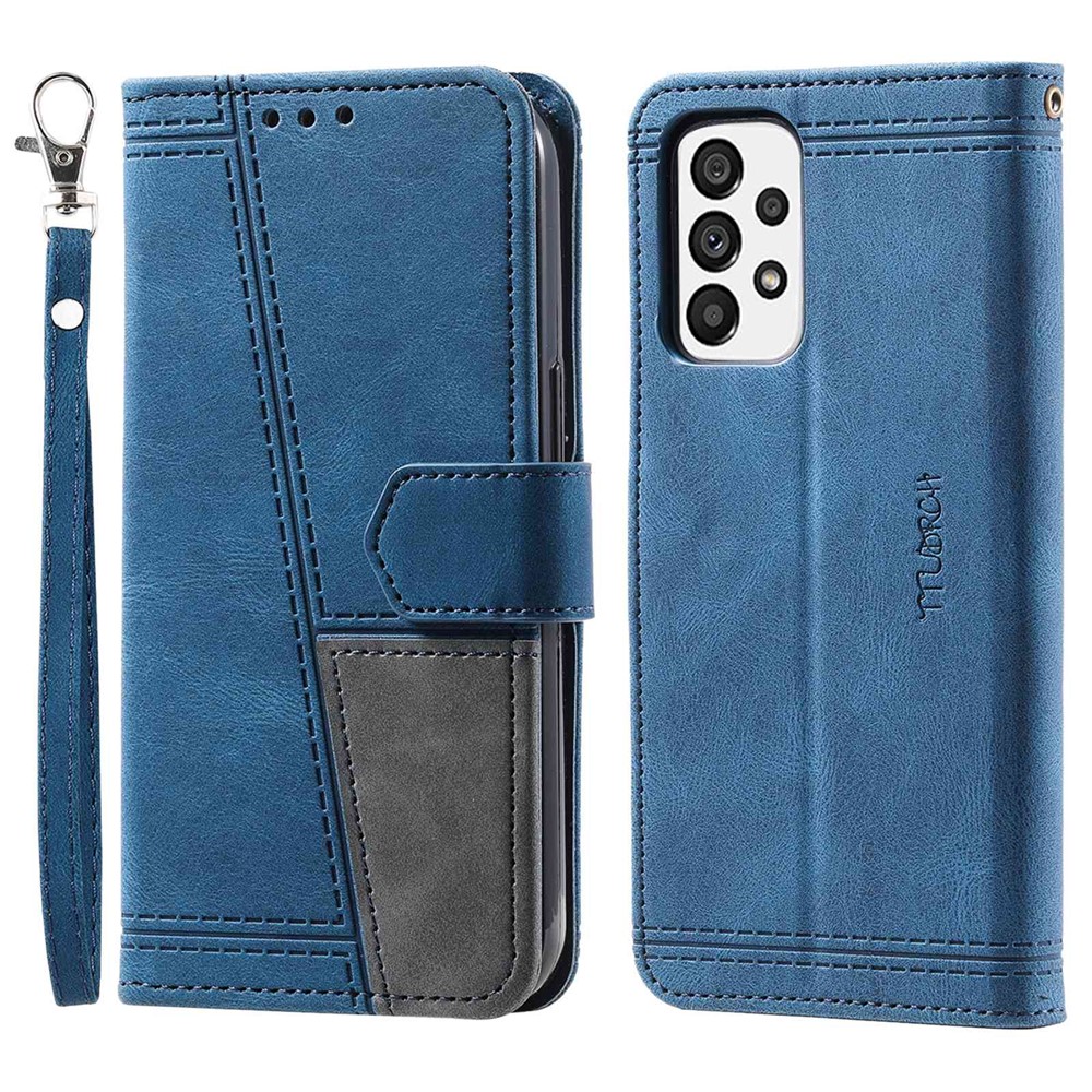 TTUDRCH 004 Splicing Style Mobile Phone Shell Bag for Samsung Galaxy A33 5G, RFID Blocking Function Phone Cover Skin-feel PU Leather Magnetic Absorption Full Protection Folio Wallet - Blue-1