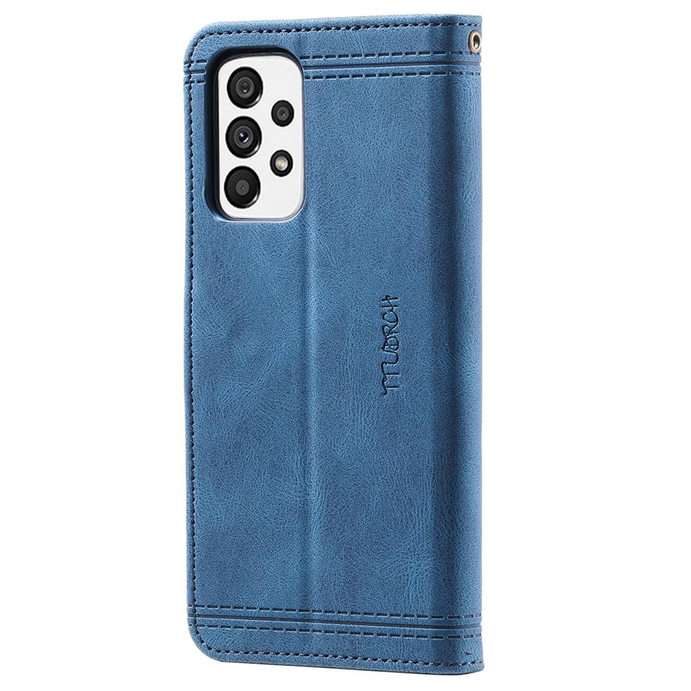 TTUDRCH 004 Splicing Style Mobile Phone Shell Bag for Samsung Galaxy A33 5G, RFID Blocking Function Phone Cover Skin-feel PU Leather Magnetic Absorption Full Protection Folio Wallet - Blue-10
