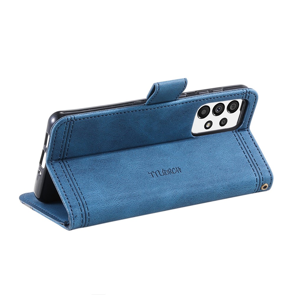 TTUDRCH 004 Splicing Style Mobile Phone Shell Bag for Samsung Galaxy A33 5G, RFID Blocking Function Phone Cover Skin-feel PU Leather Magnetic Absorption Full Protection Folio Wallet - Blue-2