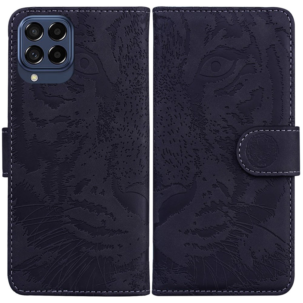 For Samsung Galaxy M53 5G Tiger Pattern Imprinted Folio Flip Leather Case Viewing Stand Wallet Phone Cover - Black-1