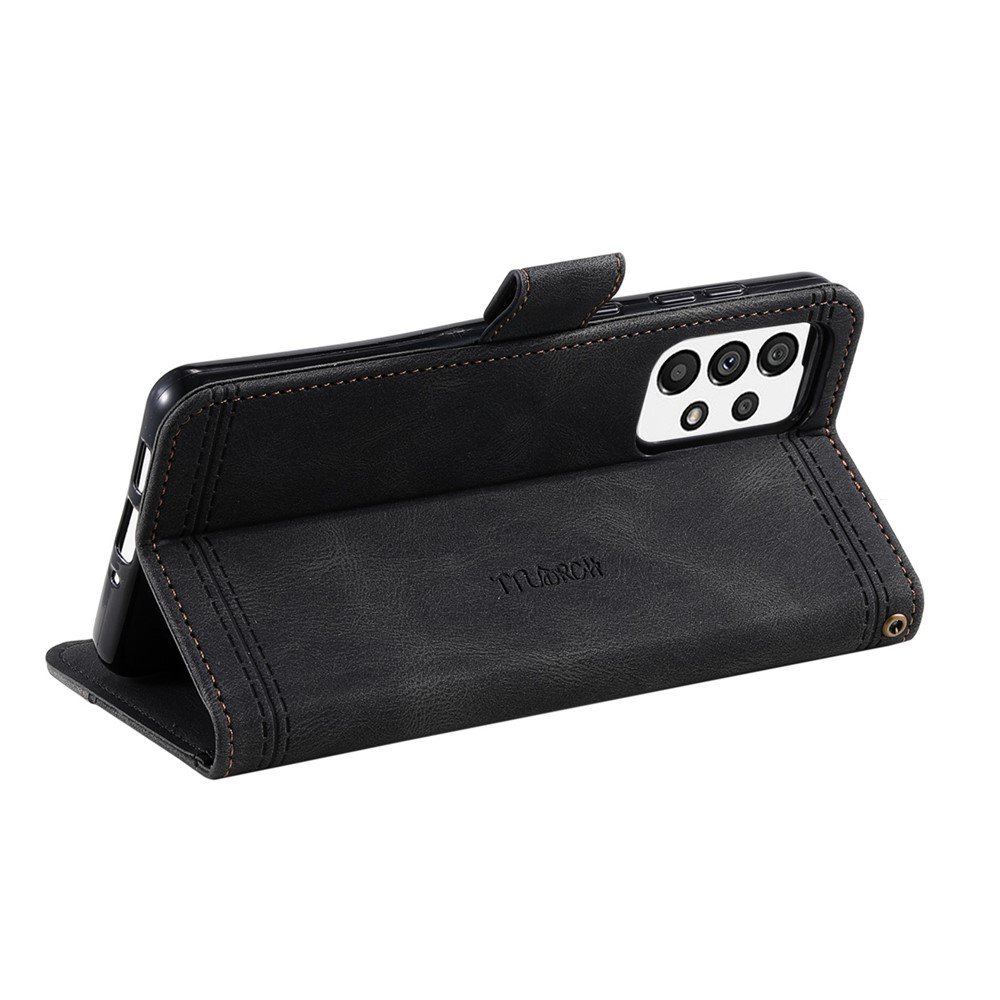 TTUDRCH 004 Anti-dust Phone Case for Samsung Galaxy A52 4G/5G/A52s 5G, RFID Blocking Function Splicing PU Leather Skin-touch Feeling Stand Phone Shell Wallet - Black-2