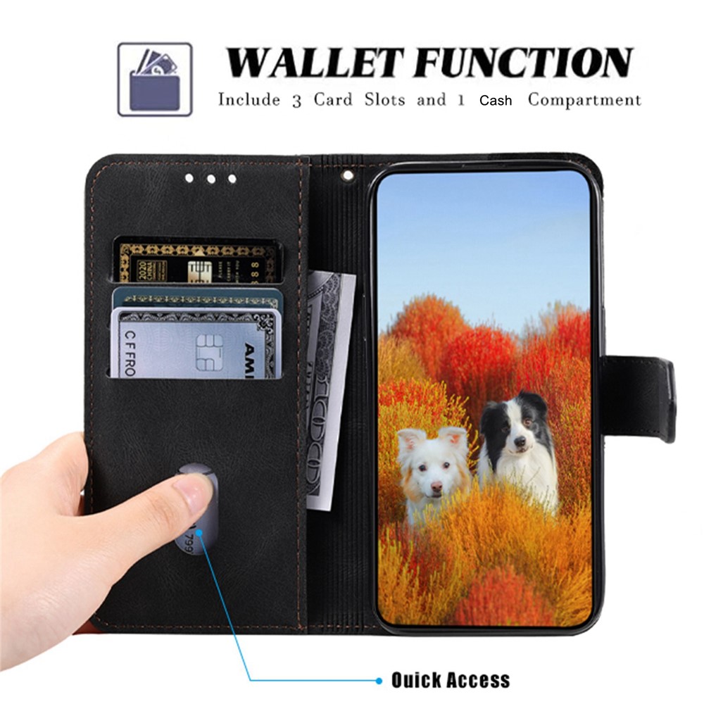 TTUDRCH 004 Anti-dust Phone Case for Samsung Galaxy A52 4G/5G/A52s 5G, RFID Blocking Function Splicing PU Leather Skin-touch Feeling Stand Phone Shell Wallet - Black-4