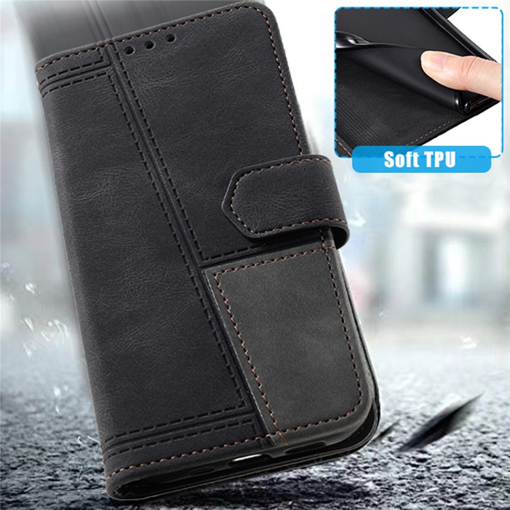 TTUDRCH 004 Anti-dust Phone Case for Samsung Galaxy A52 4G/5G/A52s 5G, RFID Blocking Function Splicing PU Leather Skin-touch Feeling Stand Phone Shell Wallet - Black-5