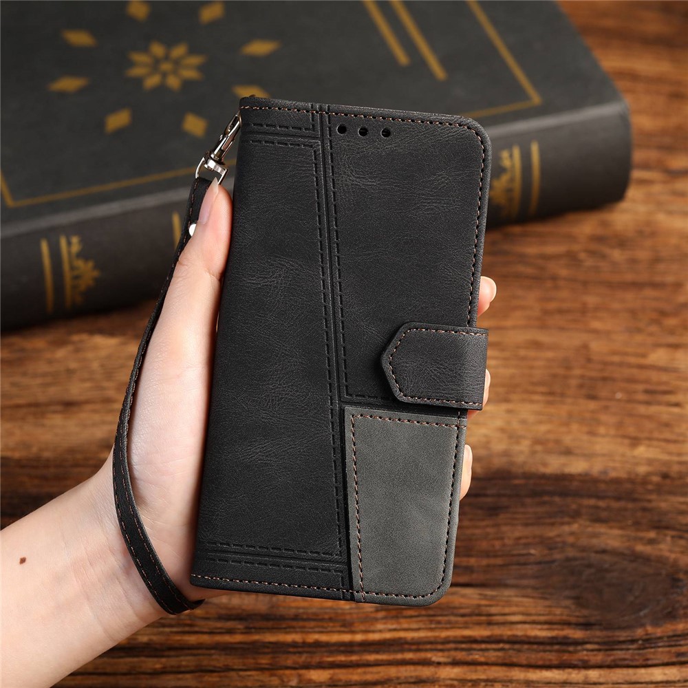 TTUDRCH 004 Anti-dust Phone Case for Samsung Galaxy A52 4G/5G/A52s 5G, RFID Blocking Function Splicing PU Leather Skin-touch Feeling Stand Phone Shell Wallet - Black-8