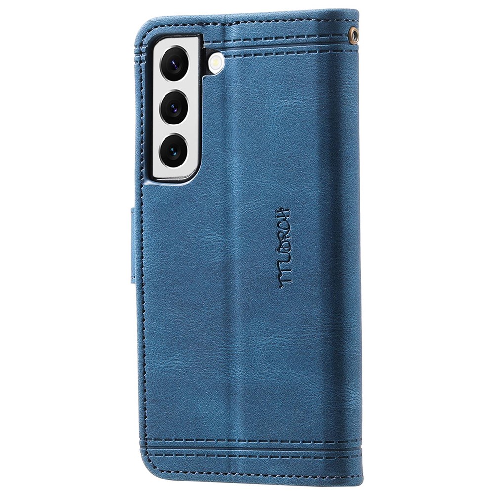 TTUDRCH 004 Phone Case for Samsung Galaxy S22 5G, Splicing Style RFID Blocking Skin-touch Feeling PU Leather Magnetic Absorption Full Protection Folio Wallet - Blue-10