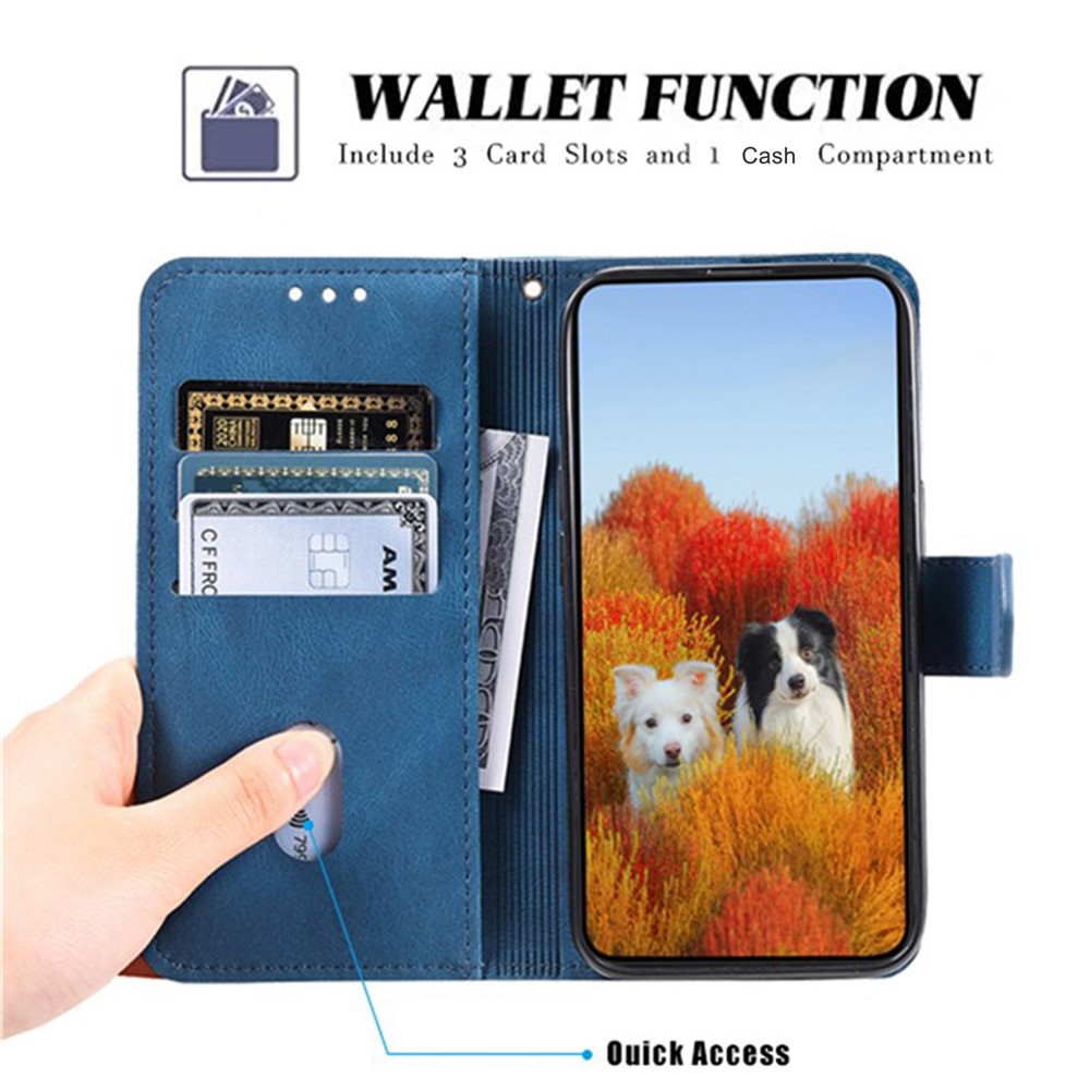 TTUDRCH 004 Phone Case for Samsung Galaxy S22 5G, Splicing Style RFID Blocking Skin-touch Feeling PU Leather Magnetic Absorption Full Protection Folio Wallet - Blue-4