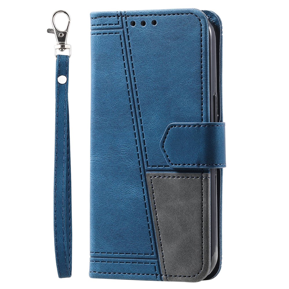 TTUDRCH 004 Phone Case for Samsung Galaxy S22 5G, Splicing Style RFID Blocking Skin-touch Feeling PU Leather Magnetic Absorption Full Protection Folio Wallet - Blue-9