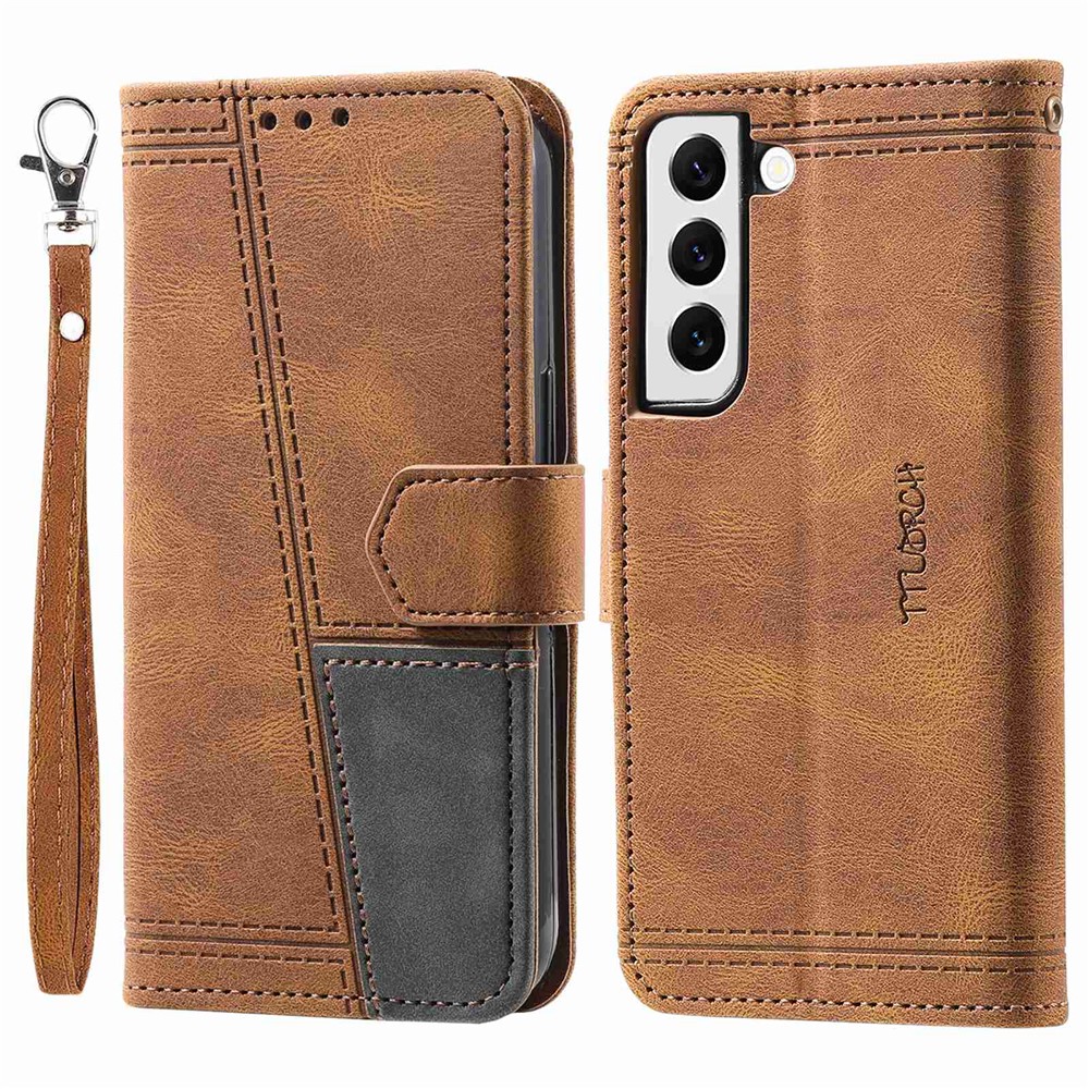 TTUDRCH 004 Splicing Style Mobile Phone Shell Bag for Samsung Galaxy S22+ 5G, Full Protection RFID Blocking Function Skin-touch Feeling PU Leather Phone Cover - Brown-1