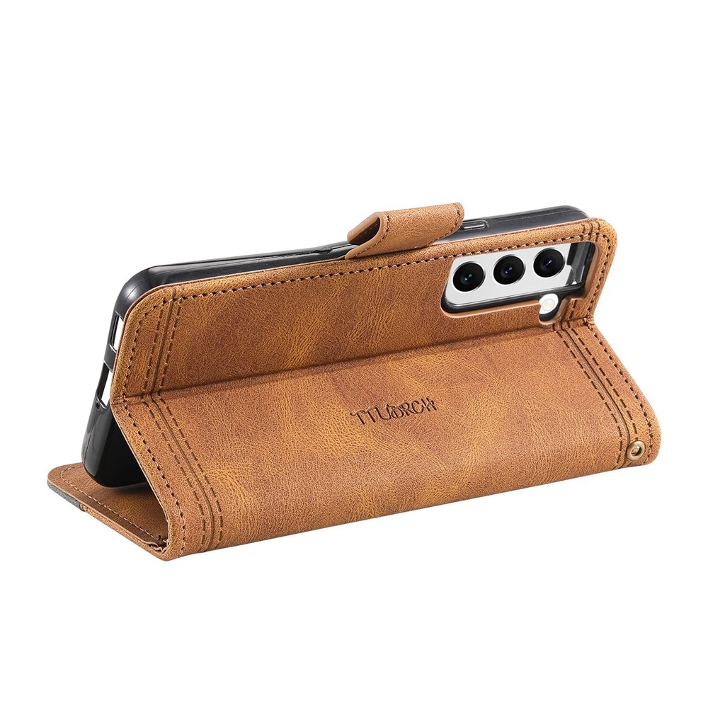 TTUDRCH 004 Splicing Style Mobile Phone Shell Bag for Samsung Galaxy S22+ 5G, Full Protection RFID Blocking Function Skin-touch Feeling PU Leather Phone Cover - Brown-2