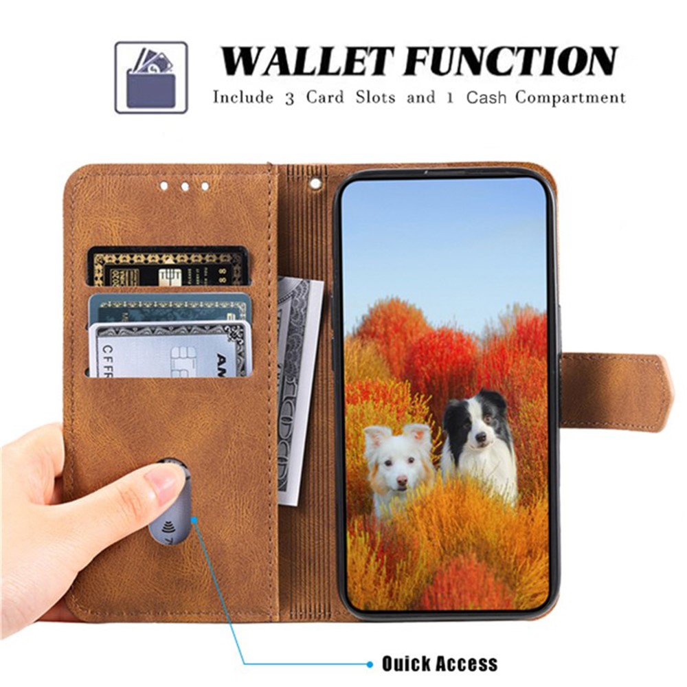 TTUDRCH 004 Splicing Style Mobile Phone Shell Bag for Samsung Galaxy S22+ 5G, Full Protection RFID Blocking Function Skin-touch Feeling PU Leather Phone Cover - Brown-4