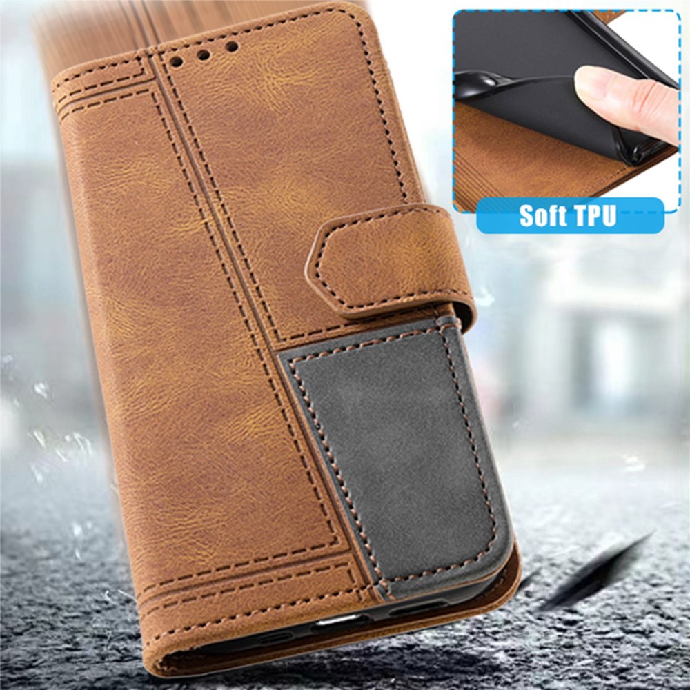 TTUDRCH 004 Splicing Style Mobile Phone Shell Bag for Samsung Galaxy S22+ 5G, Full Protection RFID Blocking Function Skin-touch Feeling PU Leather Phone Cover - Brown-5