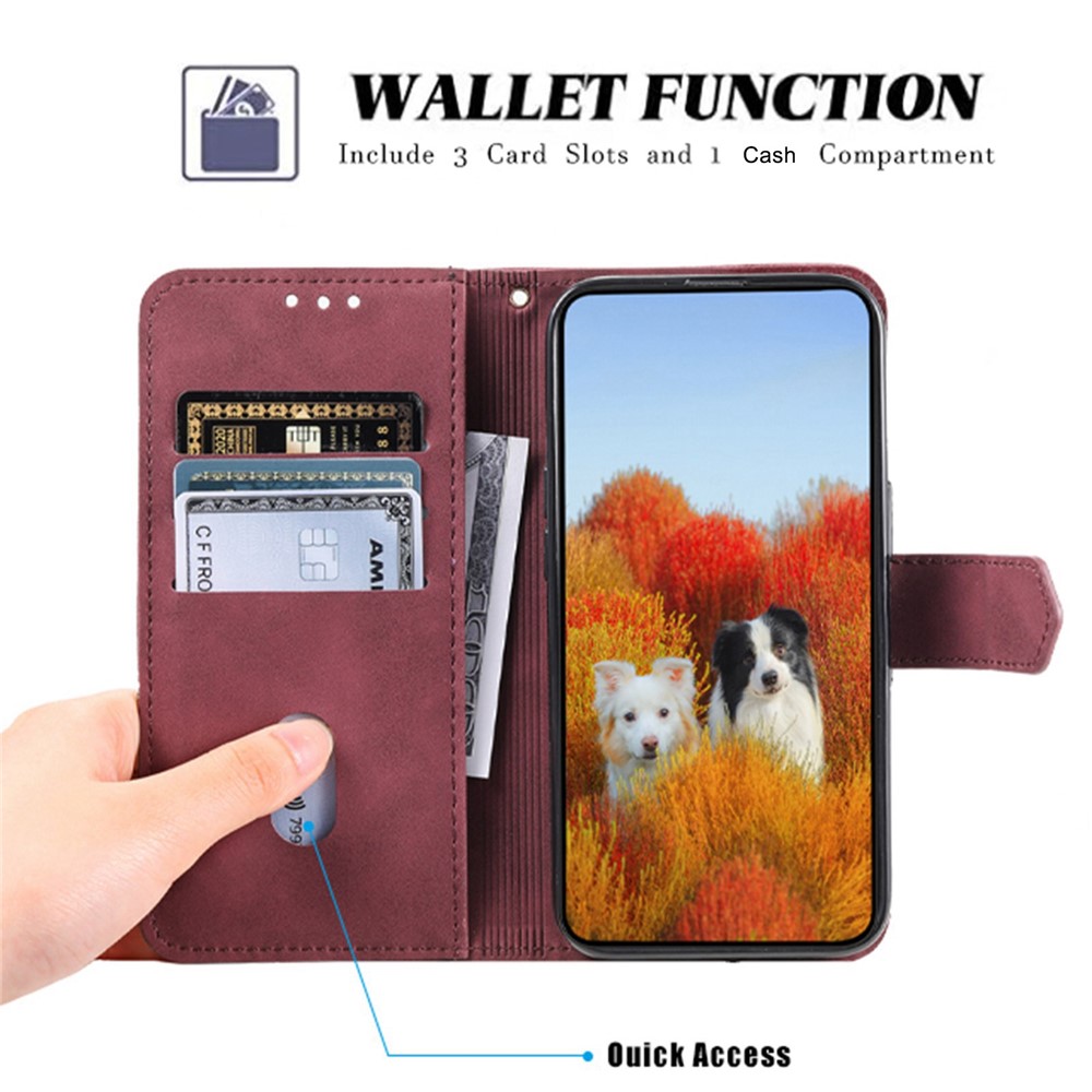 TTUDRCH 004 RFID Blocking Function Phone Cover for Samsung Galaxy S21+ 5G, Splicing PU Leather Skin-touch Feeling Case Stand Magnetic Absorption Full Protection Folio Wallet - Wine Red-4