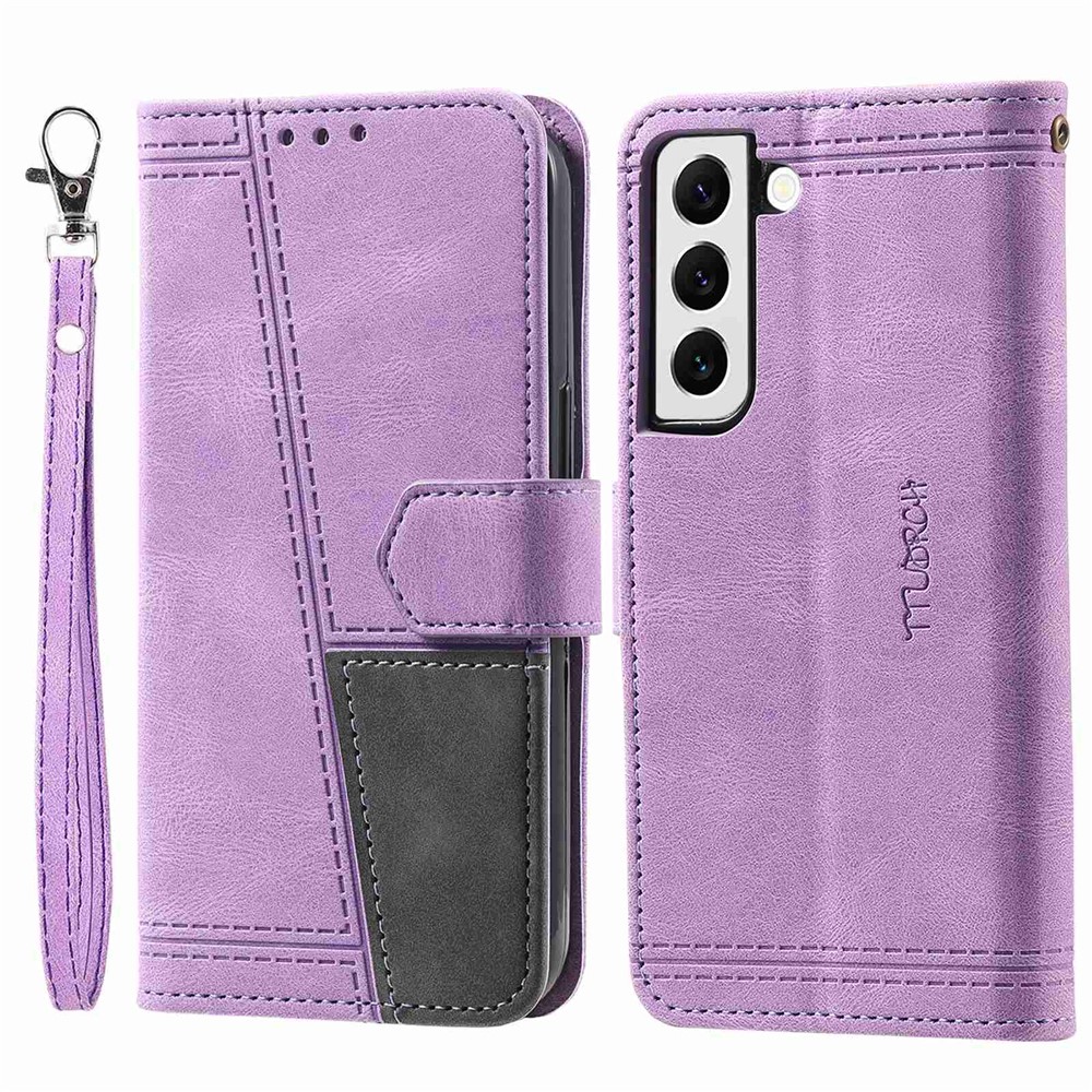 TTUDRCH 004 Splicing Style Mobile Phone Case Bag for Samsung Galaxy S21 4G/5G, RFID Blocking Function Phone Cover Skin-touch Feeling PU Leather Magnetic Wallet - Purple-1