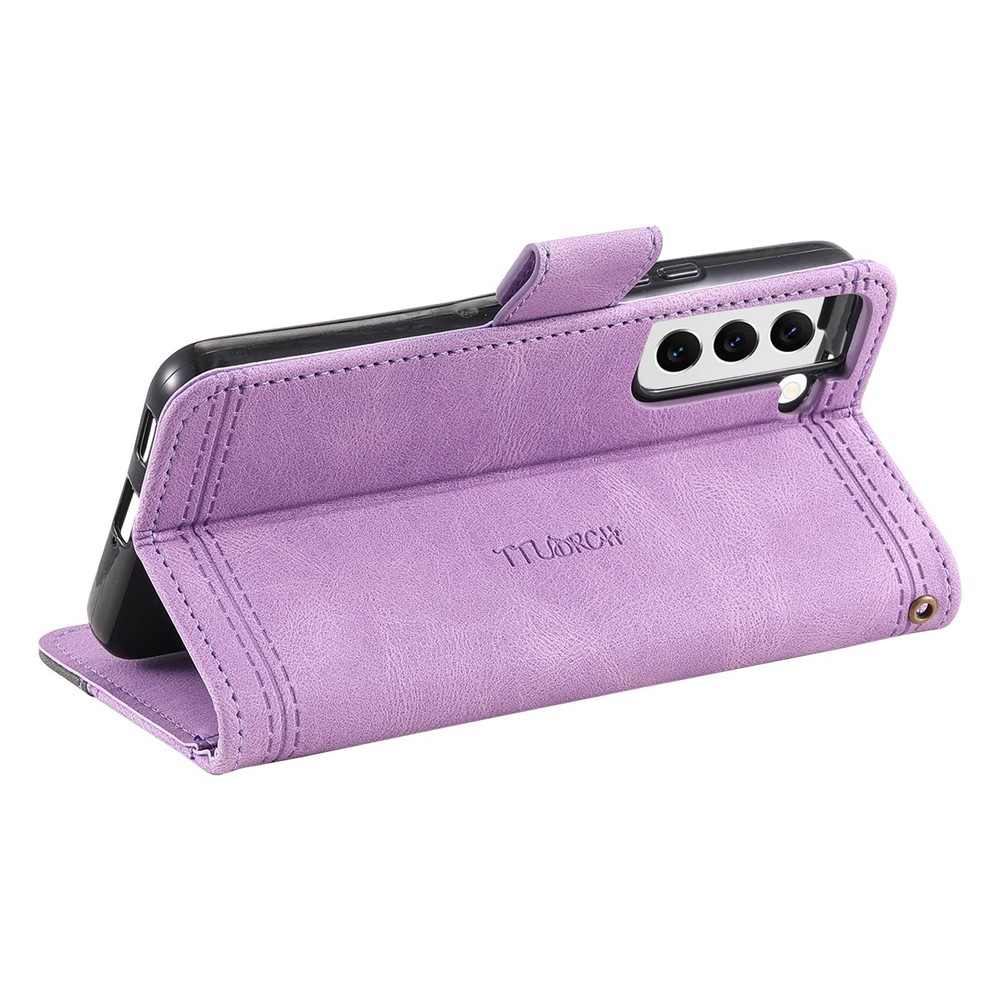 TTUDRCH 004 Splicing Style Mobile Phone Case Bag for Samsung Galaxy S21 4G/5G, RFID Blocking Function Phone Cover Skin-touch Feeling PU Leather Magnetic Wallet - Purple-2