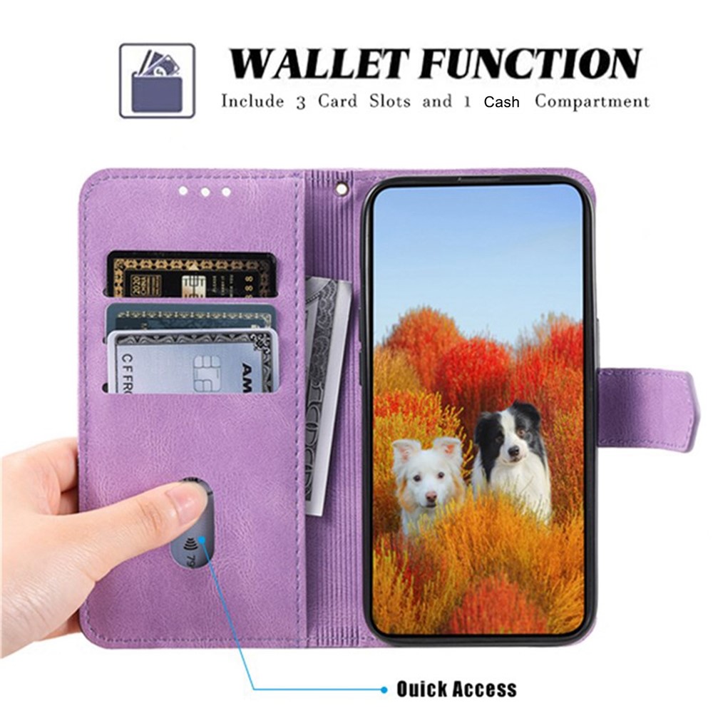 TTUDRCH 004 Splicing Style Mobile Phone Case Bag for Samsung Galaxy S21 4G/5G, RFID Blocking Function Phone Cover Skin-touch Feeling PU Leather Magnetic Wallet - Purple-4