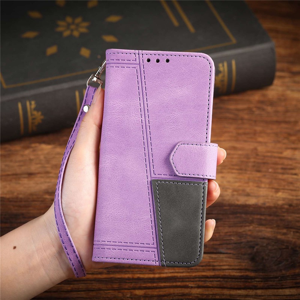 TTUDRCH 004 Splicing Style Mobile Phone Case Bag for Samsung Galaxy S21 4G/5G, RFID Blocking Function Phone Cover Skin-touch Feeling PU Leather Magnetic Wallet - Purple-8
