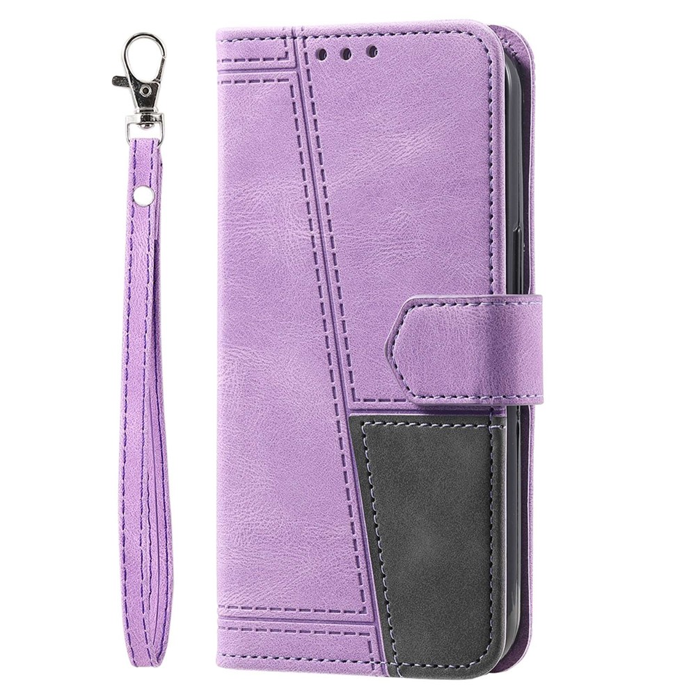 TTUDRCH 004 Splicing Style Mobile Phone Case Bag for Samsung Galaxy S21 4G/5G, RFID Blocking Function Phone Cover Skin-touch Feeling PU Leather Magnetic Wallet - Purple-9