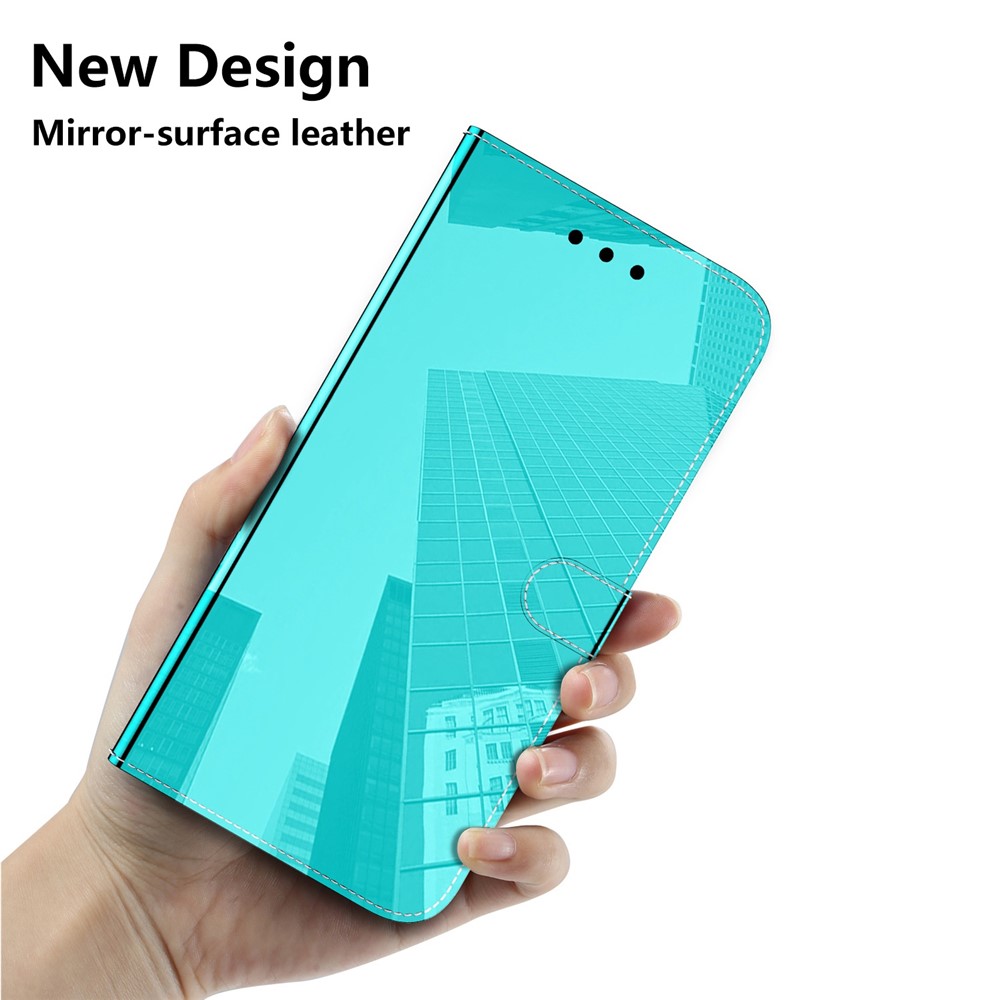 Mirror Like PU Leather Phone Case for Samsung Galaxy M53 5G, Full Protection Wallet Magnetic Closure Stand Folio Flip Cover with Wrist Strap - Cyan-5