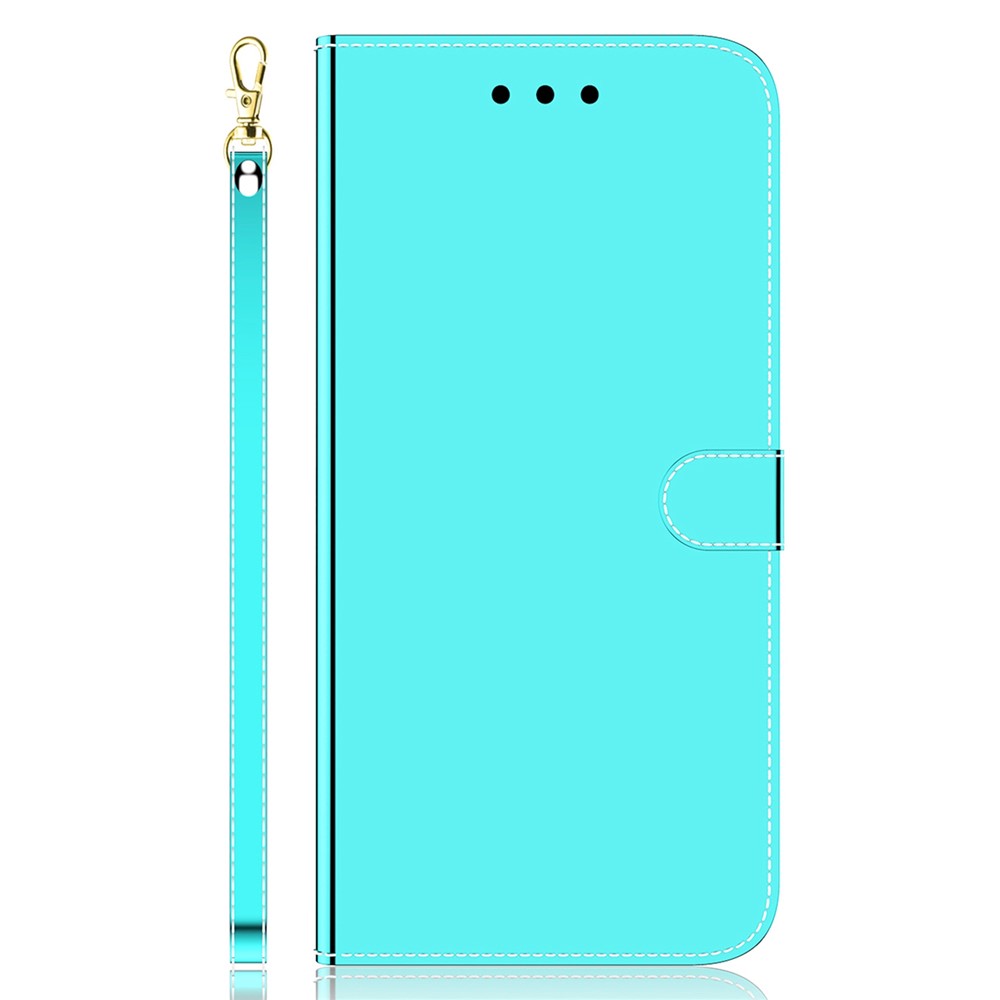 Mirror Like PU Leather Phone Case for Samsung Galaxy M53 5G, Full Protection Wallet Magnetic Closure Stand Folio Flip Cover with Wrist Strap - Cyan-7