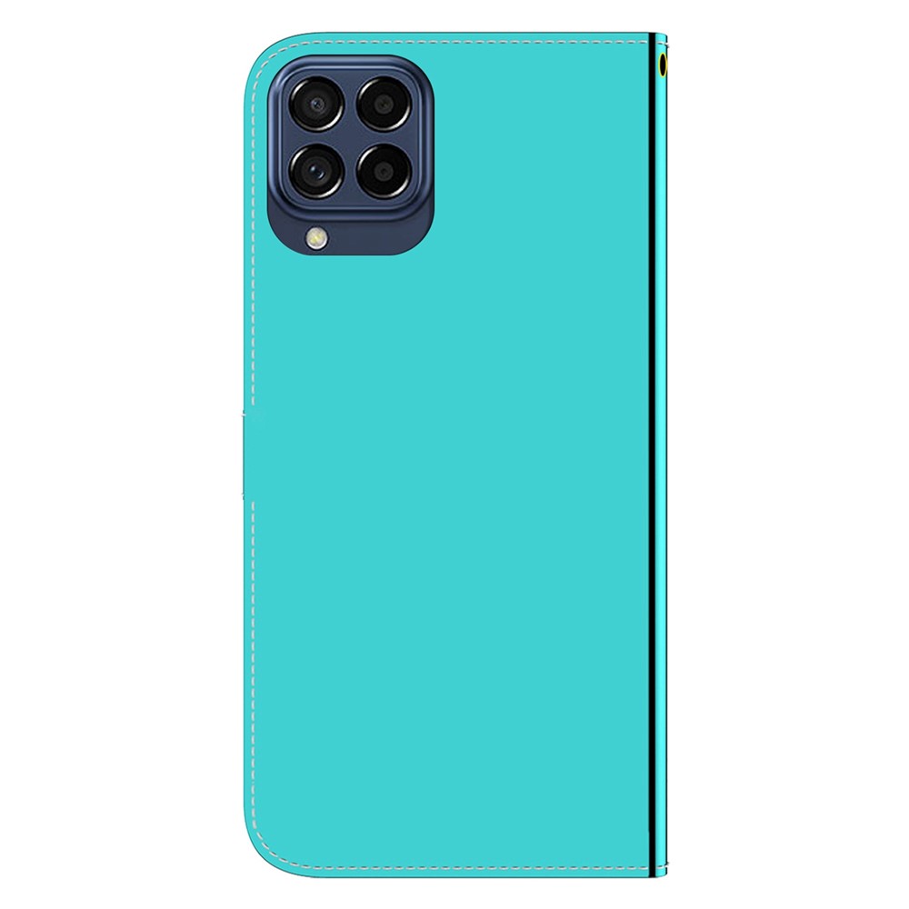 Mirror Like PU Leather Phone Case for Samsung Galaxy M53 5G, Full Protection Wallet Magnetic Closure Stand Folio Flip Cover with Wrist Strap - Cyan-8