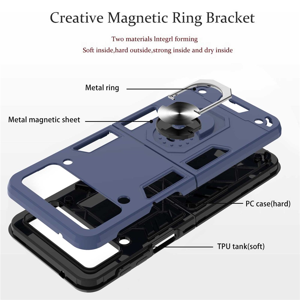 YB PC Series-1 for Samsung Galaxy Z Flip3 5G Ring Holder Kickstand Protective Cover TPU + PC Folding Phone Case - Sapphire-2