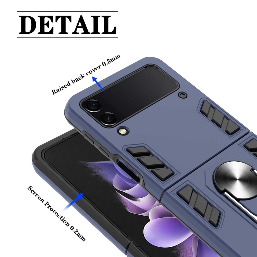 YB PC Series-1 for Samsung Galaxy Z Flip3 5G Ring Holder Kickstand Protective Cover TPU + PC Folding Phone Case - Sapphire-4