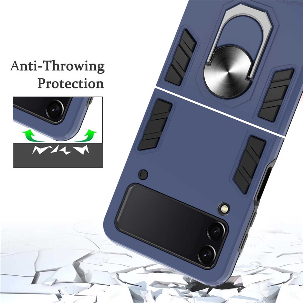 YB PC Series-1 for Samsung Galaxy Z Flip3 5G Ring Holder Kickstand Protective Cover TPU + PC Folding Phone Case - Sapphire-6