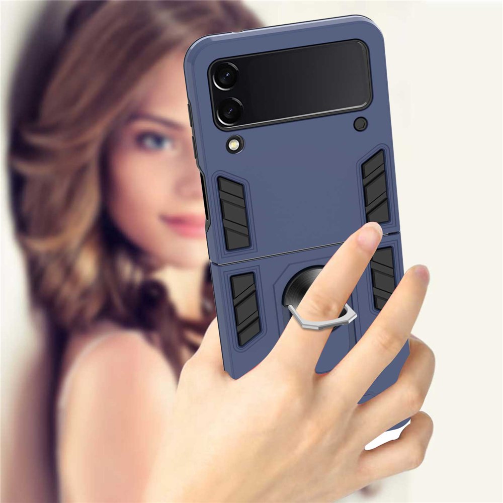 YB PC Series-1 for Samsung Galaxy Z Flip3 5G Ring Holder Kickstand Protective Cover TPU + PC Folding Phone Case - Sapphire-8