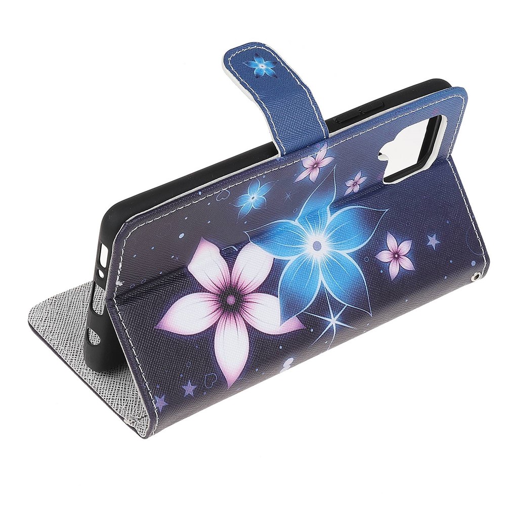 For Samsung Galaxy M53 5G 3D Cross Texture Pattern Printing Flip Stand Leather Phone Case Wallet Cover with Wrist Strap - Blue Flower-4