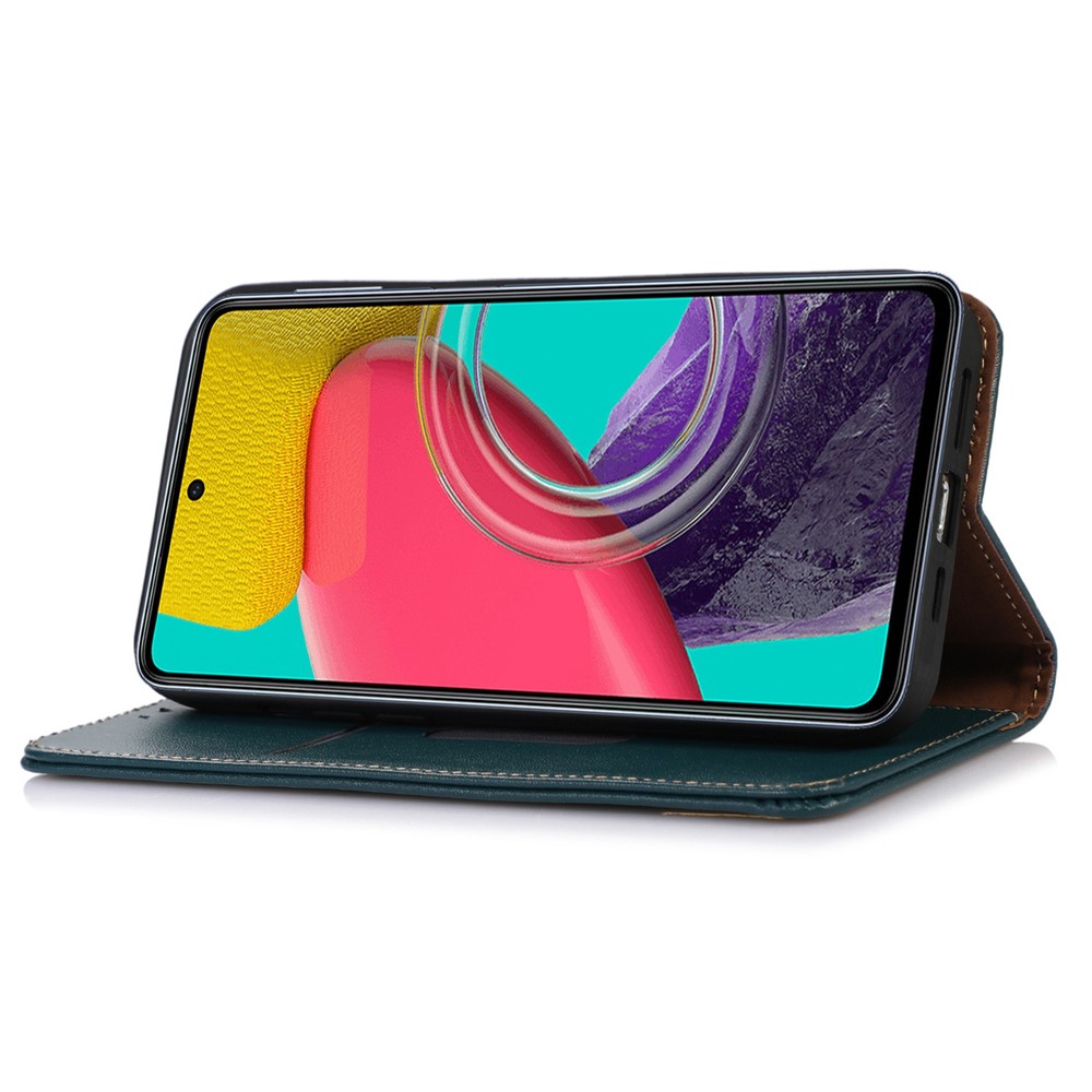 KHAZNEH for Samsung Galaxy M53 5G Genuine Cowhide Leather Case Nappa Texture Flip Stand Magnetic Absorption Wallet Cover - Green-2