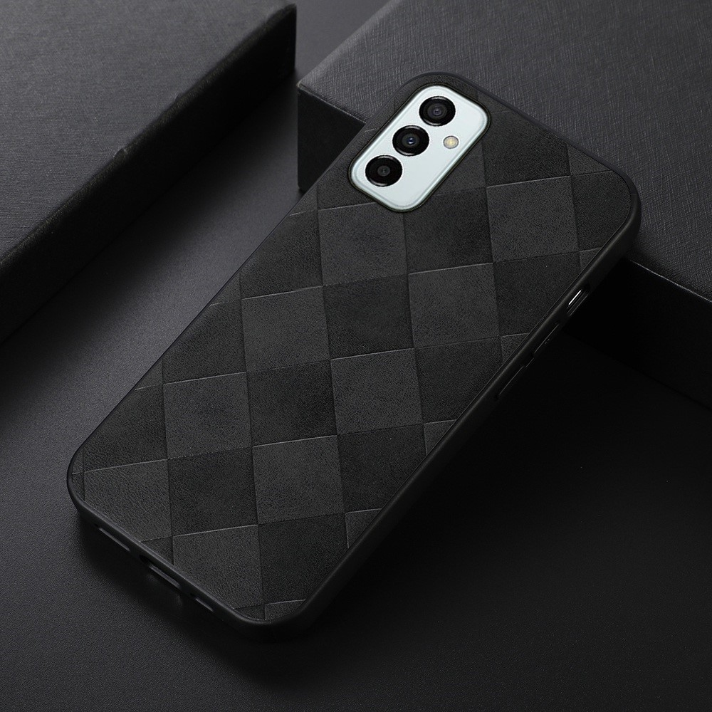 For Samsung Galaxy M23 5G/F23 5G Grid Texture Phone Case PU Leather Coated TPU + PC Hybrid Drop-proof Cover - Black-2