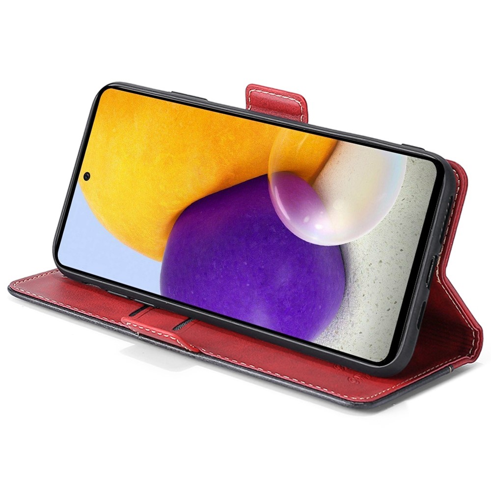 For Samsung Galaxy M53 5G Splicing Matching PU Leather Magnet Case Wallet-Style Flip Stand Full Body Protective Cover - Red/Black-3