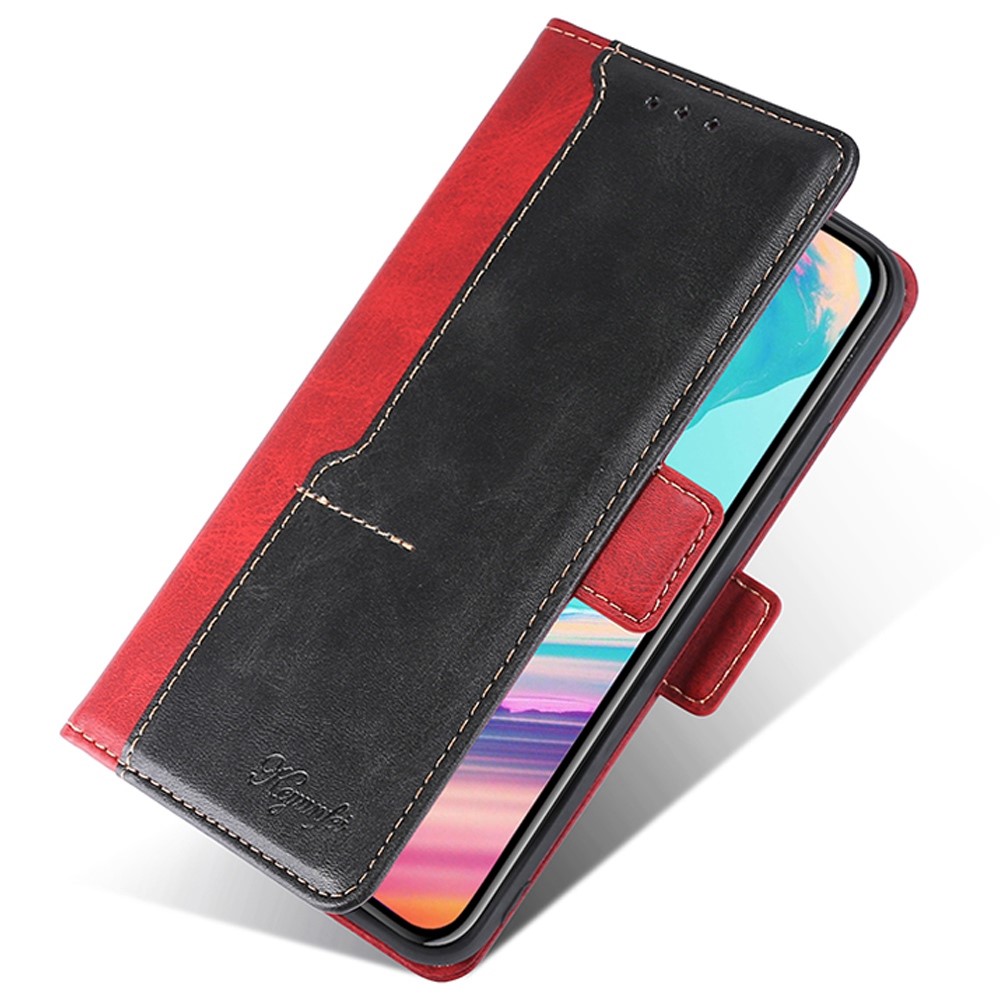 For Samsung Galaxy M53 5G Splicing Matching PU Leather Magnet Case Wallet-Style Flip Stand Full Body Protective Cover - Red/Black-4
