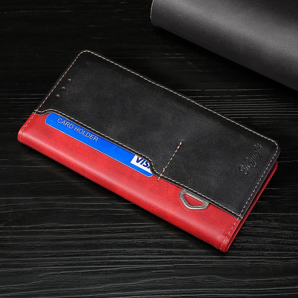 For Samsung Galaxy M53 5G Splicing Matching PU Leather Magnet Case Wallet-Style Flip Stand Full Body Protective Cover - Red/Black-6