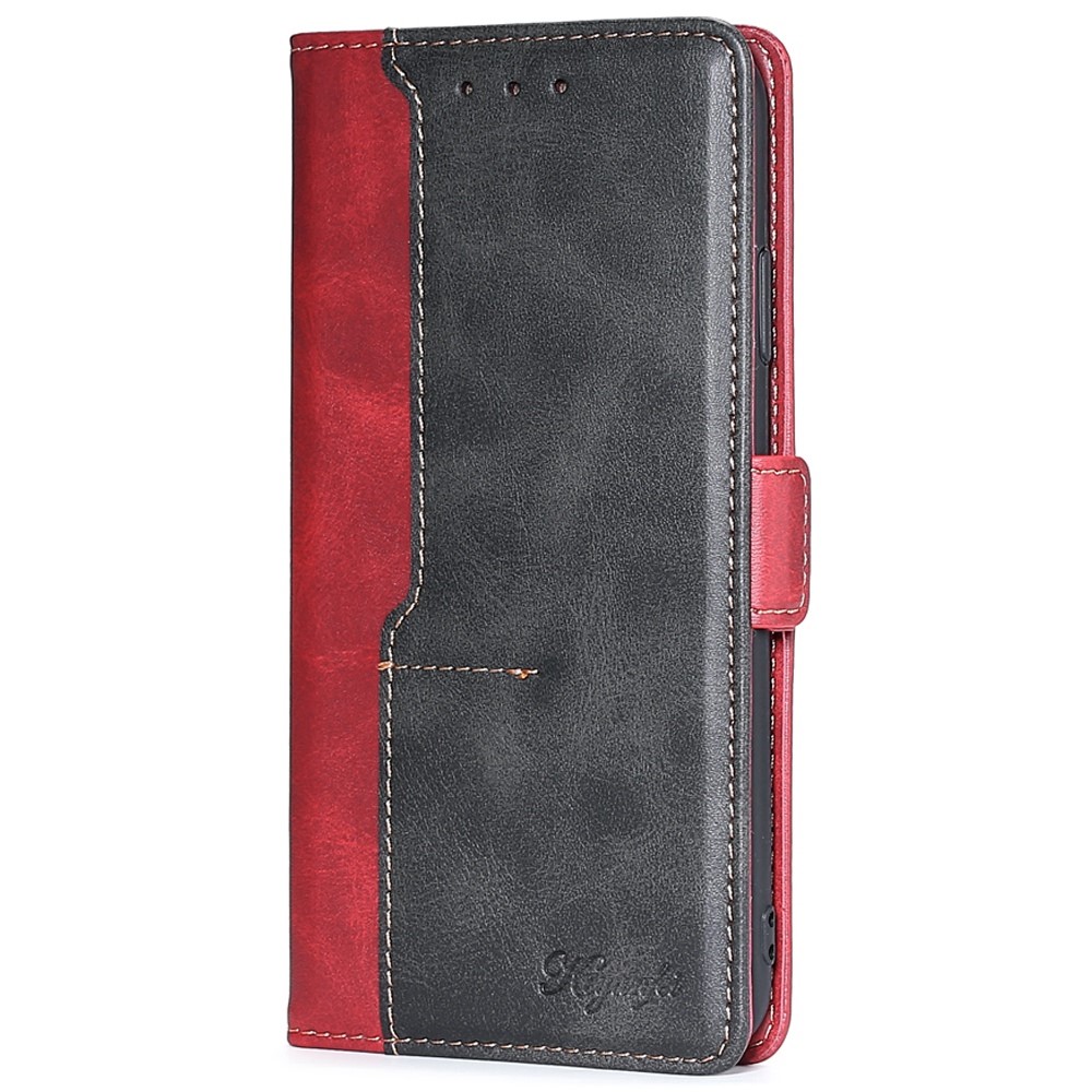 For Samsung Galaxy M53 5G Splicing Matching PU Leather Magnet Case Wallet-Style Flip Stand Full Body Protective Cover - Red/Black-8