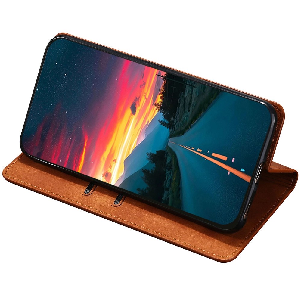 For Samsung Galaxy M53 5G Card Holder Design Skin-touch Feeling Leather Case Full Protection Phone Stand Shell - Light Brown-2