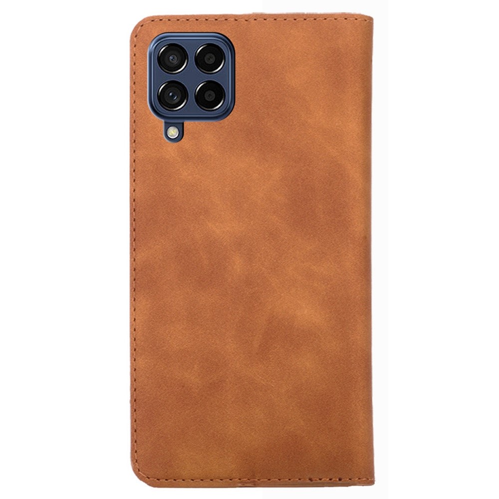 For Samsung Galaxy M53 5G Card Holder Design Skin-touch Feeling Leather Case Full Protection Phone Stand Shell - Light Brown-6