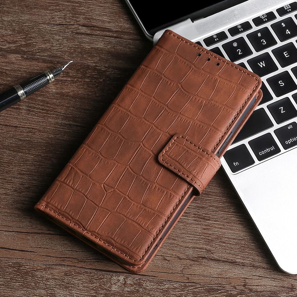For Samsung Galaxy M53 5G Drop-proof PU Leather Skin-touch Feeling Phone Shell Crocodile Texture Adjustable Stand Wallet Case - Brown-5