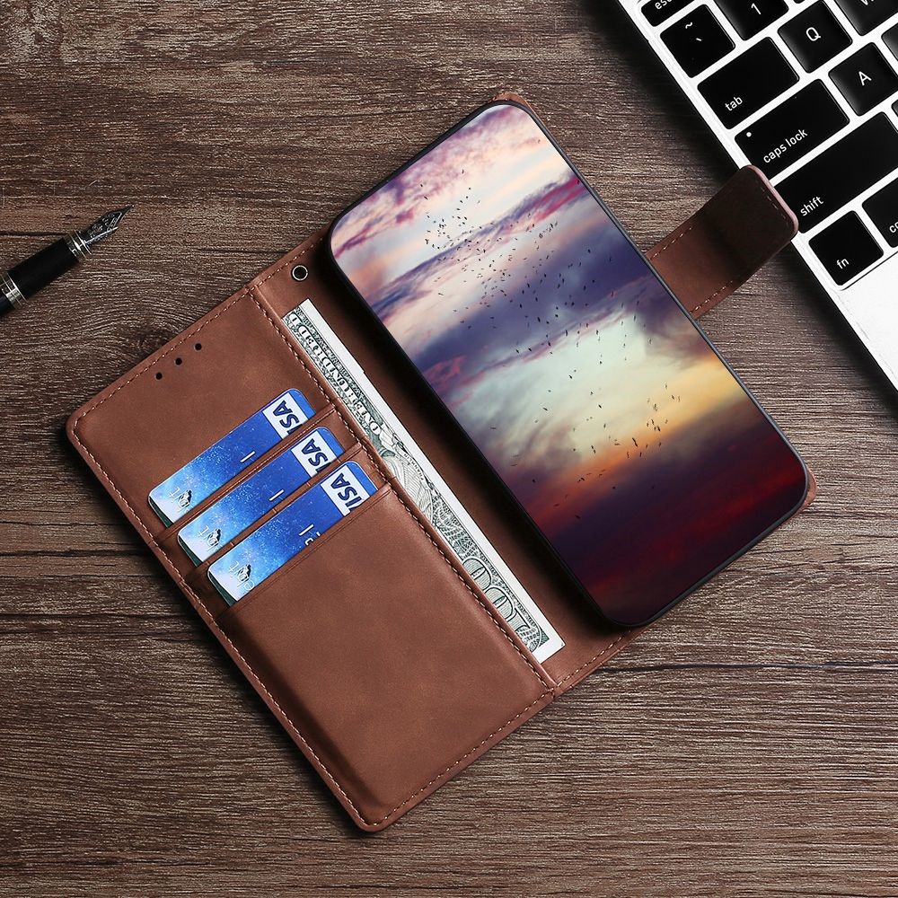 For Samsung Galaxy M53 5G Drop-proof PU Leather Skin-touch Feeling Phone Shell Crocodile Texture Adjustable Stand Wallet Case - Brown-6