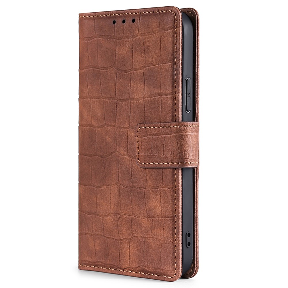 For Samsung Galaxy M53 5G Drop-proof PU Leather Skin-touch Feeling Phone Shell Crocodile Texture Adjustable Stand Wallet Case - Brown-7
