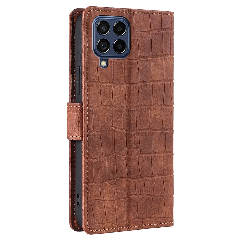 For Samsung Galaxy M53 5G Drop-proof PU Leather Skin-touch Feeling Phone Shell Crocodile Texture Adjustable Stand Wallet Case - Brown-8