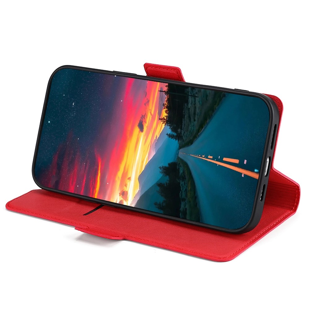 For Samsung Galaxy M53 5G Shockproof Side Magnetic Clasp Cell Phone Case PU Leather + TPU Card Holder Adjustable Stand Shell - Red-2