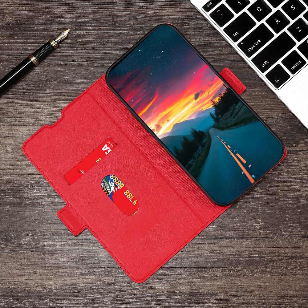 For Samsung Galaxy M53 5G Shockproof Side Magnetic Clasp Cell Phone Case PU Leather + TPU Card Holder Adjustable Stand Shell - Red-6