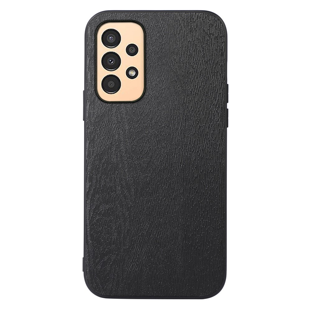 For Samsung Galaxy A13 4G Protective Case Wood Grain Phone Shell Shockproof PU Leather Coated Hybrid PC + TPU Case - Black-1