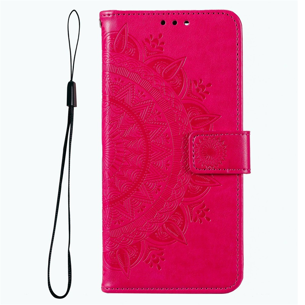 For Samsung Galaxy M33 5G (Global Version) Mandala Flower Pattern Imprinted PU Leather Magnetic Flip Cover Wrist Strap Wallet Stand Feature Shockproof Protective Case - Rose-4